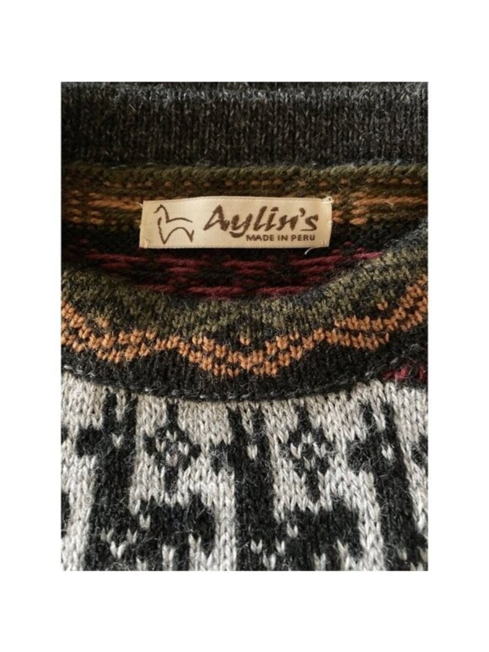 Aylins Peru Alpaca Wool Sweater M Fair Isle Nordic Andean Boho Folk Artisan Knit - Picture 9 of 13